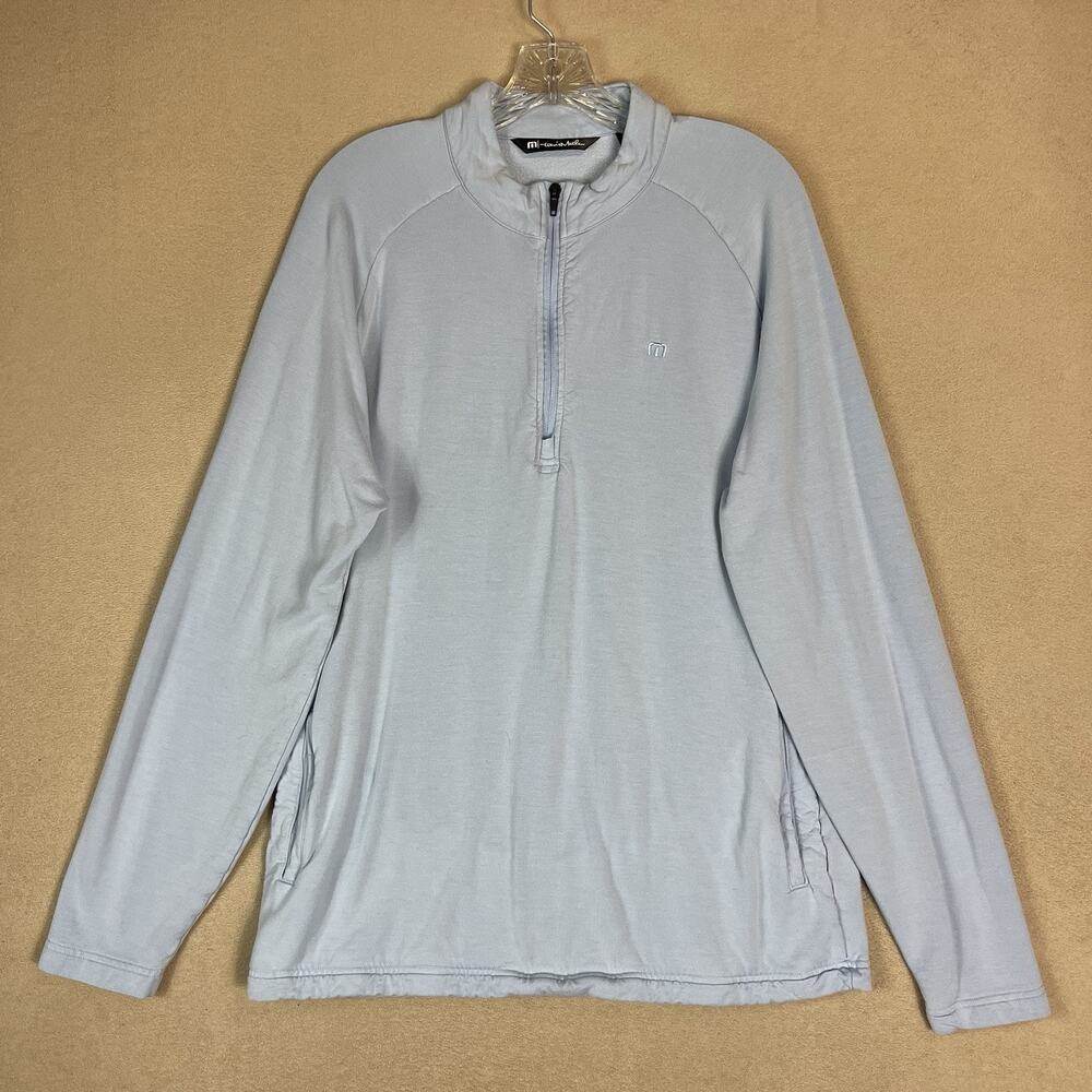 Travis Mathew Pullover Mens M Blue 1/4 Zip Golf Long Sleeve Mock Neck Sweater